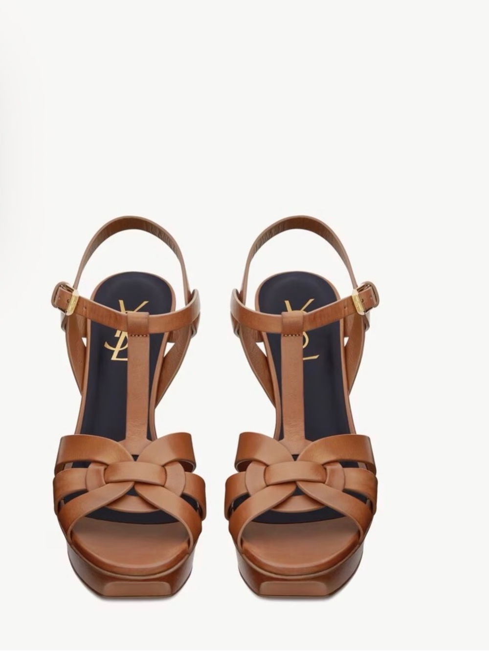 Saint Laurent Tan Braided Leather Platform Sandals - Picture 1 of 3
